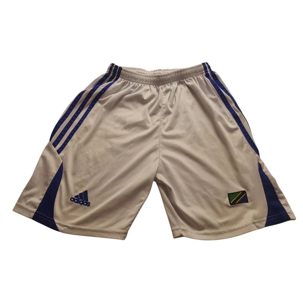 Adidas Tanzania Flag Soccer Shorts Men's White Blue Athletic Training Sporty